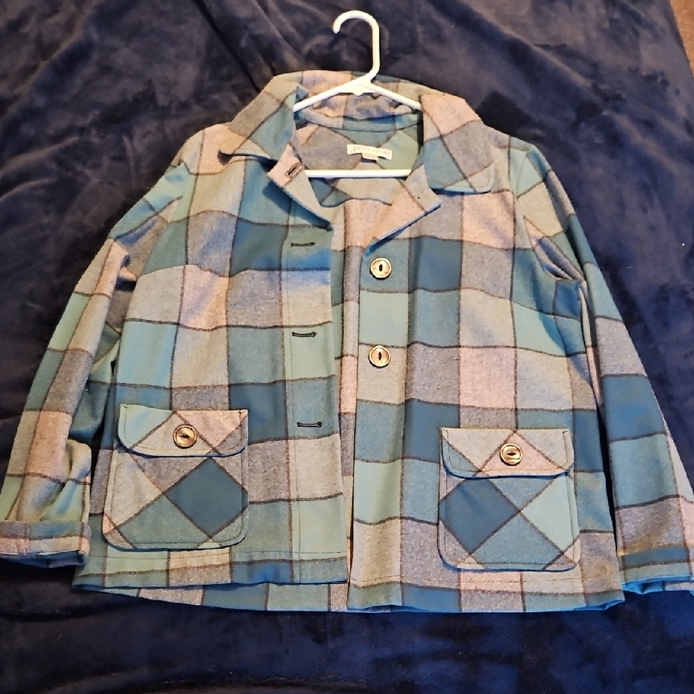 Pendleton Kids Plaid Pea Coat - Blue and Gray